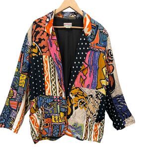 Other Destination Vintage 80's Patchwork‎ Art Rayon Lagenlook  Blazer Size Small